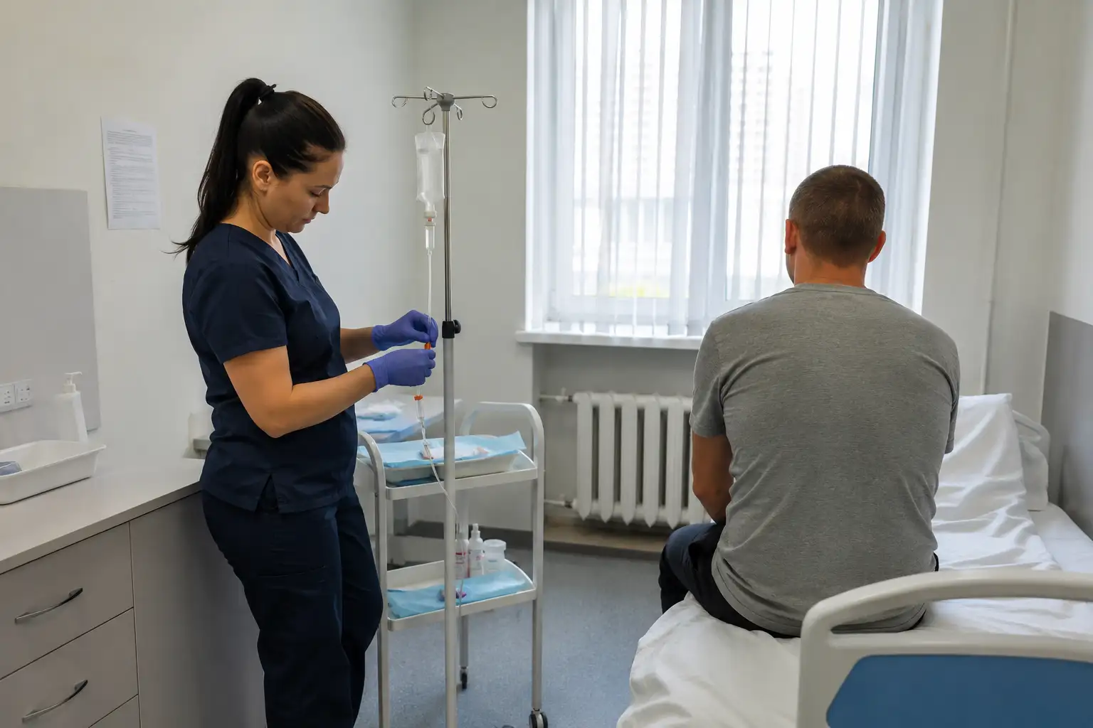 Медсестра готовит пациента к кодированию от алкоголизма на 5 лет